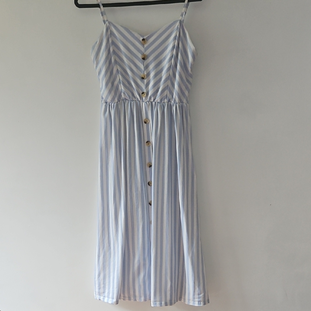 Chic Blue and White Striped Midi Dress